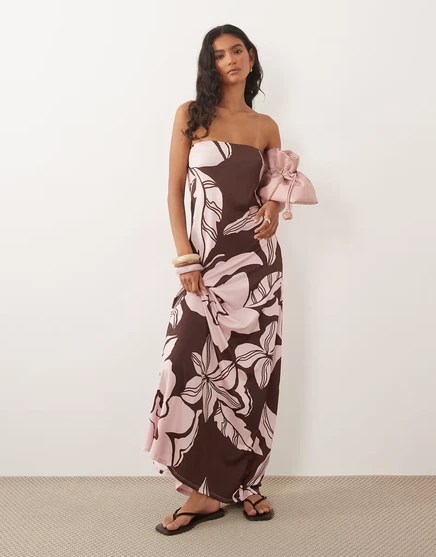 Женское макси-платье ASOS Design бандо с цветочным принтом, бордовое