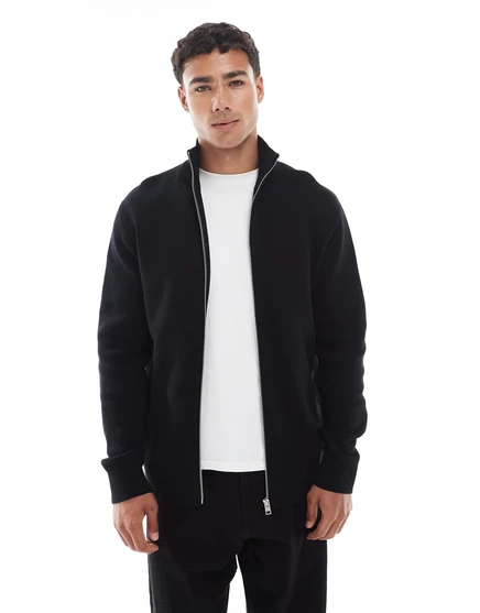 Черный вязаный свитер премиум-класса Jack &Jones на молнии black
