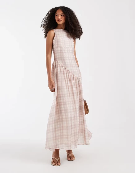 Женское миди-платье ASOS Design, кремовая в клетку
