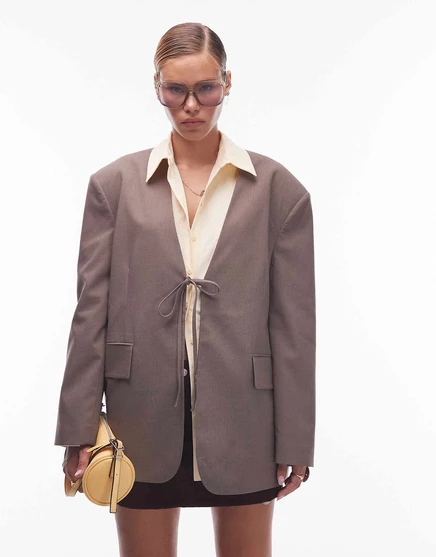  Блейзер оверсайз ASOS DESIGN без воротника цвета мокко mocha pinstripe