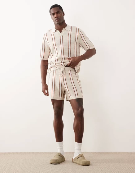 Мужские шорты ASOS Design вязаные в полоску, песочно-экрю