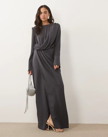Женское макси-платье ASOS Design с подплечниками, сланцевое