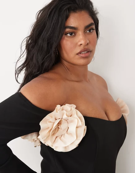 Женское мини‑платье ASOS Luxe Curve с открытыми плечами, черное
