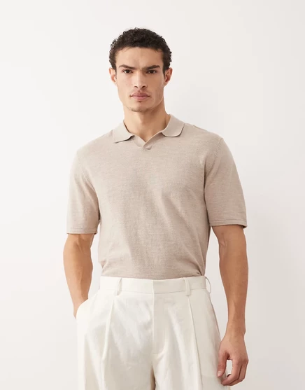 Мужское поло Jack & Jones с открытым воротником, бежевое