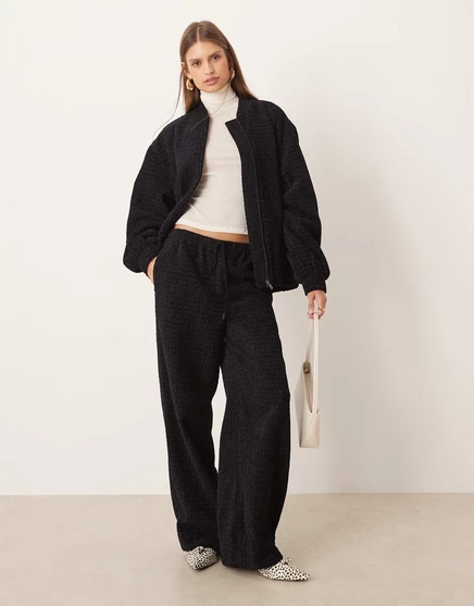 Широкие брюки-букле черного цвета от ASOS DESIGN, сшитые на заказ - часть комплекта  black