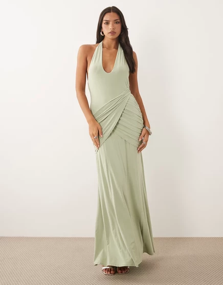 Женское макси ASOS Design с глубоким вырезом, шалфейное