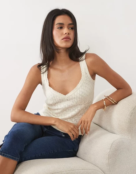 Женский топ Abercrombie & Fitch Pointelle, кремовый