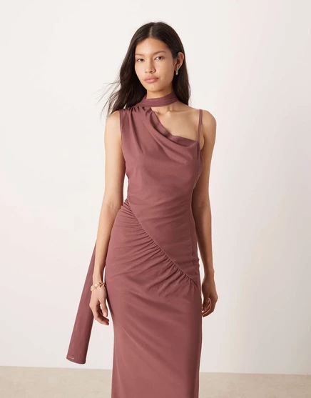 Платье ASOS DESIGN с узким шарфом-накидкой в ​​цвете пыльной розы dusky rose