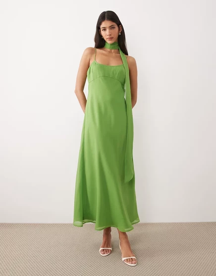 Женское платье-комбинация ASOS Design со шарфом, зеленое