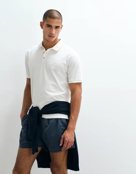 Мужское поло Abercrombie & Fitch YPB приталенное, кремовое