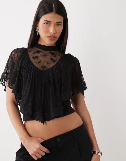 Женский кружевной топ ASOS с кейпом и завязкой, черный