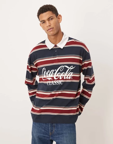 Мужское поло ASOS Design с принтом Coca-Cola, темно-синее