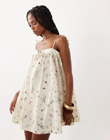Женское хлопковое платье бэбидолл asos design с завязкой спереди, слоновая кость