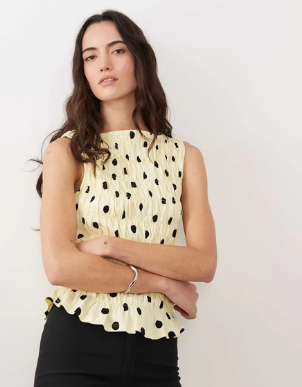Женский топ ASOS Design с присборенным вырезом, бежево‑желтый в горох