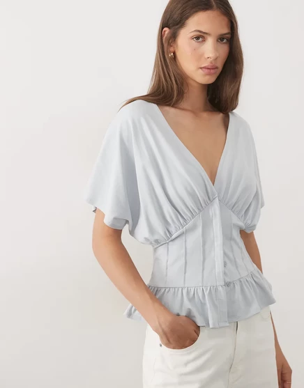 ДИЗАЙНЕРСКИЙ топ ASOS с присборенным бюстом и корсетной талией голубого цвета