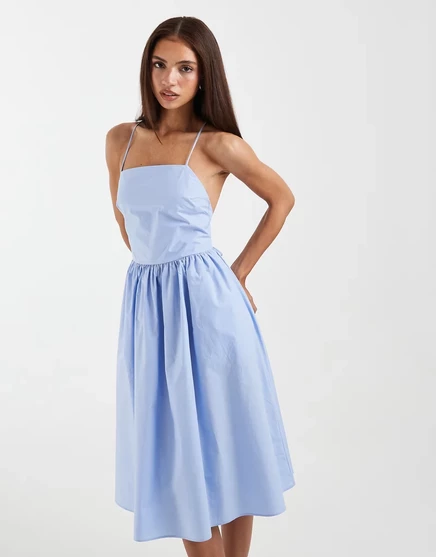 &amp; Other Stories платье миди на бретельках с вырезом лодочкой и низкой спинкой светло-голубого цвета