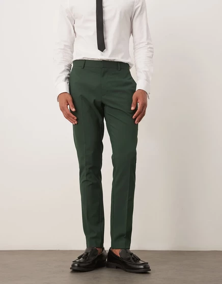 Дизайнерские узкие брюки от костюма ASOS темно-зеленого цвета dark green