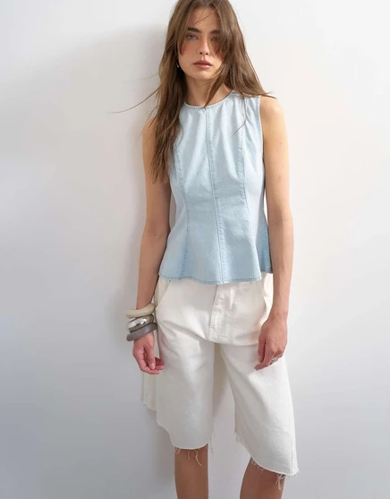 Женский джинсовый топ TopShop с баской, отбеленный