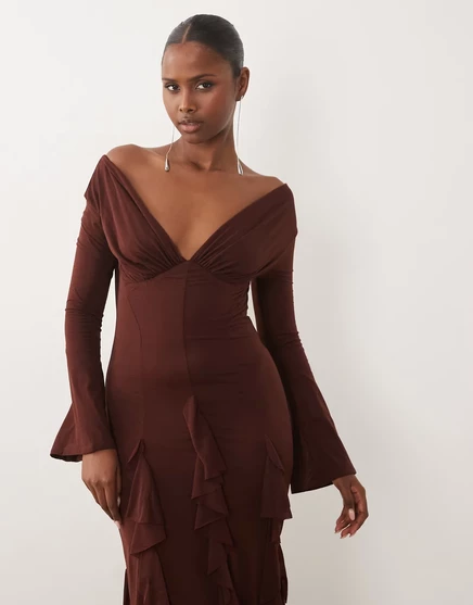 Женское платье ASOS Design макси, шифоновое, шоколадное