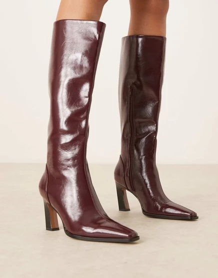 Сапоги до колена Clara с острым носком от ASOS DESIGN бордового цвета burgundy
