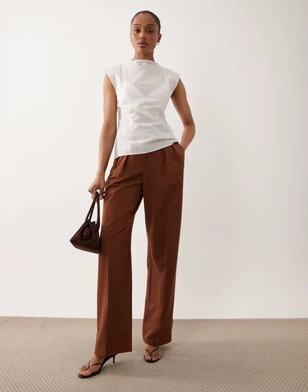 Женские широкие брюки ASOS Design Tall с защипами, карамель