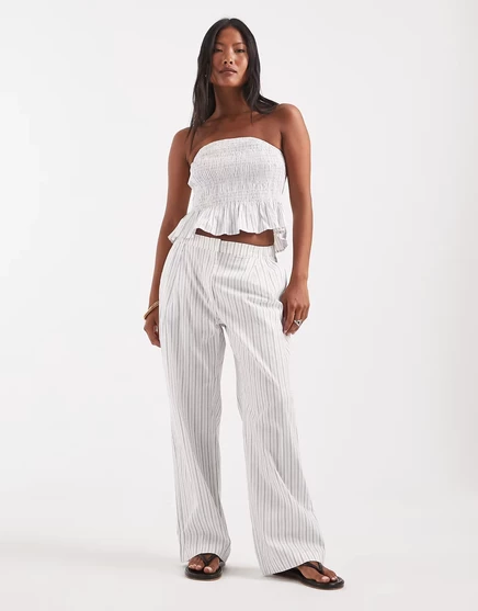 Женские брюки Vero Moda Petite поплин широкие, бело-черные