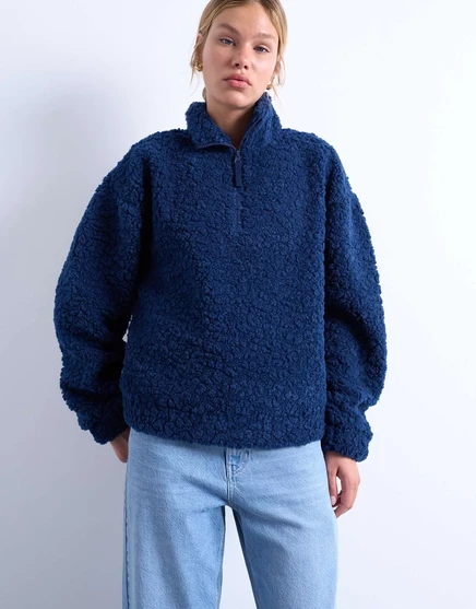 Женская толстовка TopShop borg quarter‑zip, темно‑синяя