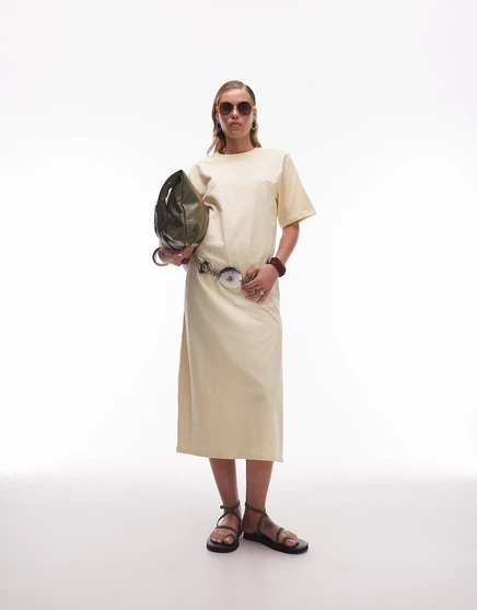 Длинное платье-футболка макси ASOS DESIGN оверсайз цвета пахты buttermilk