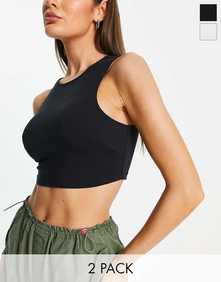 Комплект суперукороченных топов на бретелях ASOS DESIGN (2 черно-белых цвета) multi