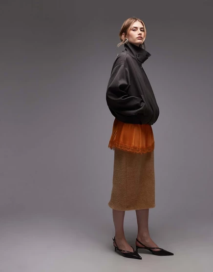 ДИЗАЙНЕРСКАЯ юбка-карандаш ASOS из искусственного меха верблюжьего цвета camel