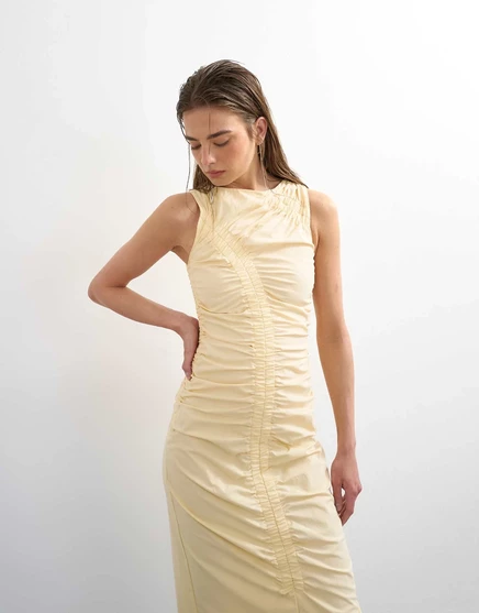Женское миди-платье TopShop Ruched без рукавов, кремовое