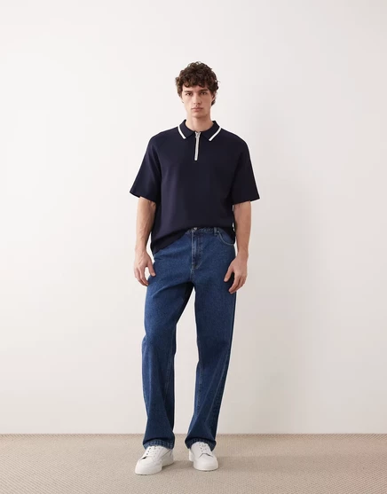 Мужские джинсы ASOS COLLECTIVE AC-B253 прямого кроя с потертостями, средне-синие