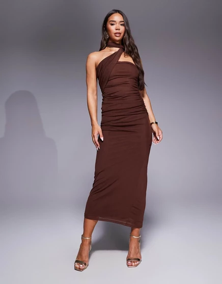 Женское сетчатое платье макси ASOS Design, коричневое