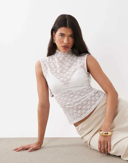 Женская майка ASOS Design кружевная удлинённая, белая