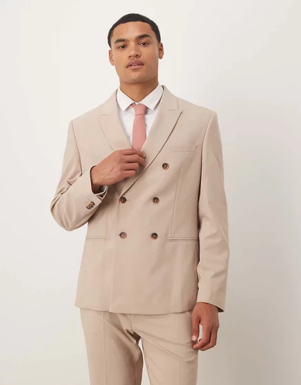 Мужской пиджак ASOS Design двубортный приталенный, бежевый