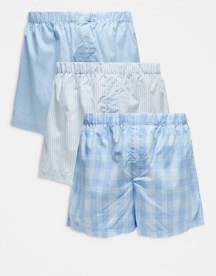 Клетчатые тканые боксеры Jack &Jones из 3-х упаковок синего цвета chambray blue