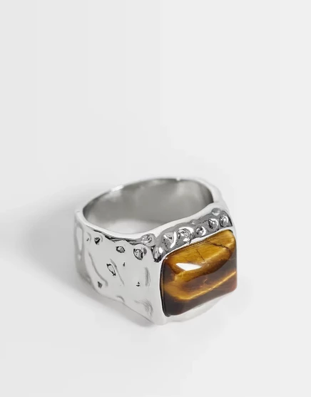 Мужское кольцо ASOS Design, тигровый глаз, серебристое