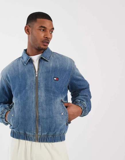 Джинсовая куртка-бомбер с мягким воротником Tommy Jeans темно-синего цвета  mblue