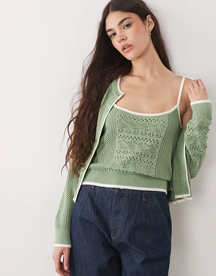 Трикотажная майка и кардиган Abercrombie &amp ; Fitch Wimbledon 2-в-1 светло-зеленого цвета