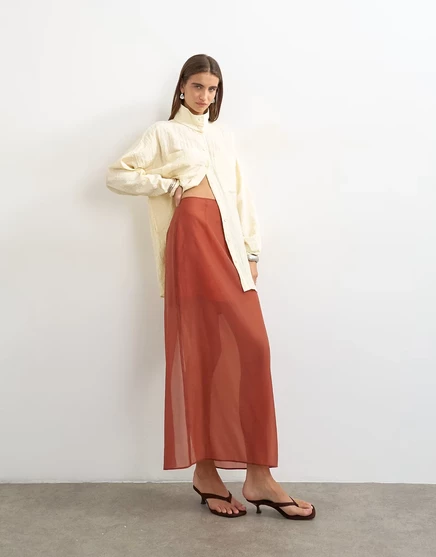 Макси-юбка с колоннами из органзы Topshop цвета ржавчины - часть комплекта rust