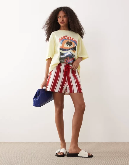 ДИЗАЙНЕРСКАЯ футболка оверсайз от ASOS с изображением пляжного клуба Мексики в желтом цвете