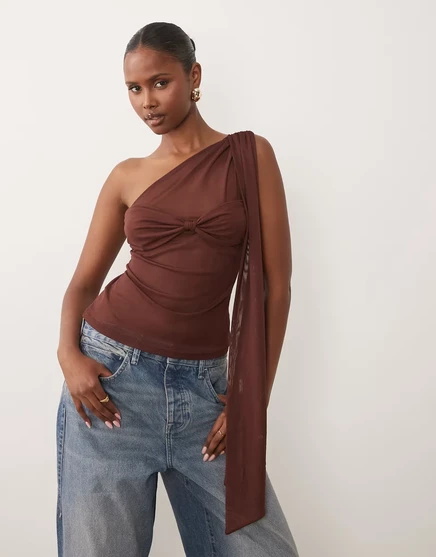Женский топ ASOS Design сетчатый на одно плечо, шоколадный