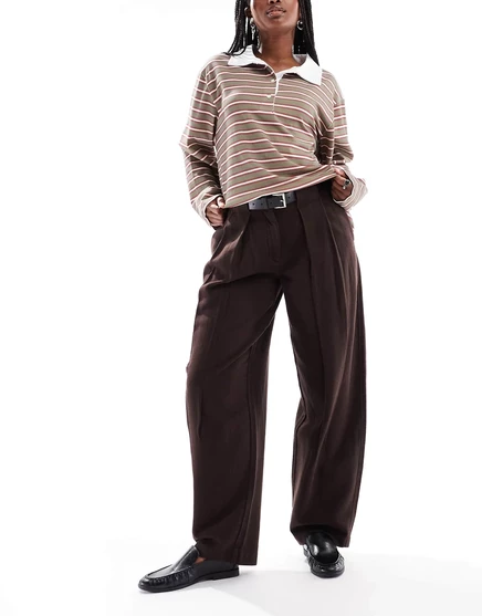 Дизайнерские брюки-бочонки ASOS с поясом стираного коричневого цвета washed brown