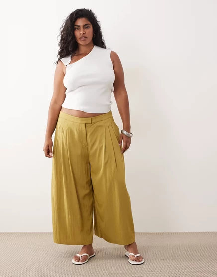 Плиссированные свободные брюки-кюлоты ASOS DESIGN Curve, сшитые по индивидуальному заказу, золотисто-золотистого цвета