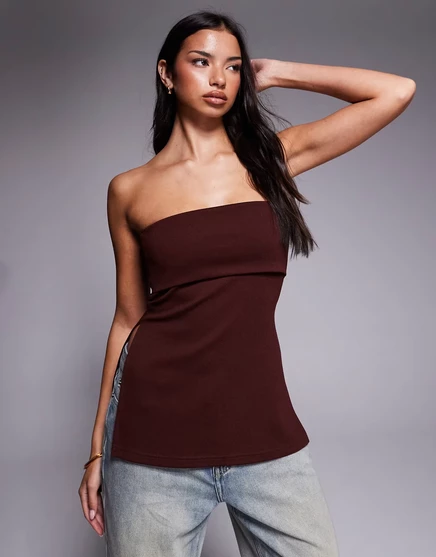 Женский удлинённый топ‑бандо ASOS Design, коричневый