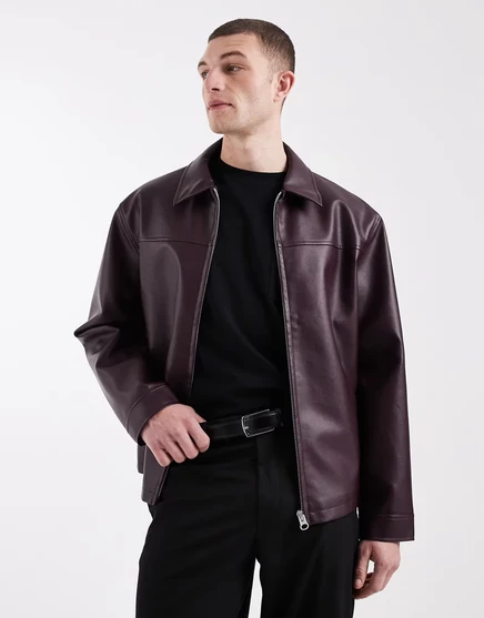 ДИЗАЙНЕРСКАЯ куртка harrington из искусственной кожи ASOS бордового цвета