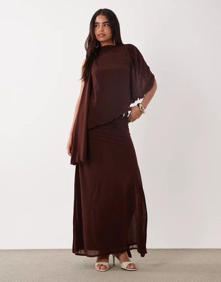 Макси-юбка из эластичного шифона ASOS DESIGN шоколадного цвета - часть комплекта chocolate