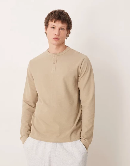 Мужская футболка ASOS Design с воротником henley, бежевая