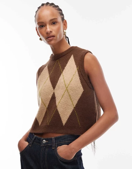 Майка из пушистого трикотажа ASOS DESIGN из аргайла оливкового цвета mid green