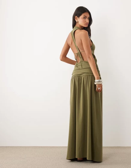 Женское миди-платье ASOS Design с открытой спинкой, оливковое